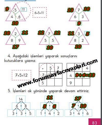 1. Sınıf Matematik Ders Kitabı Sayfa 81-82-83-84 Cevapları MEB Yayınları