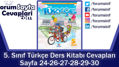 5. Sınıf Türkçe Ders Kitabı Sayfa 24-26-27-28-29-30 Cevapları KOZA Yayıncılık