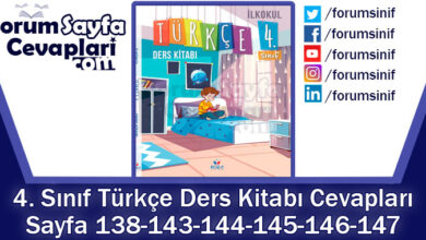 4. Sınıf Türkçe Ders Kitabı Sayfa 138-143-144-145-146-147 Cevapları KOZA Yayıncılık