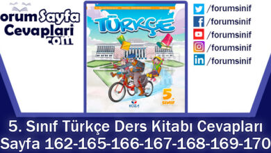 5. Sınıf Türkçe Ders Kitabı Sayfa 162-165-166-167-168-169-170 Cevapları KOZA Yayıncılık