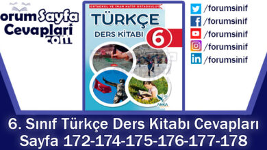 6. Sınıf Türkçe Ders Kitabı Sayfa 172-174-175-176-177-178 Cevapları Anka Yayınevi