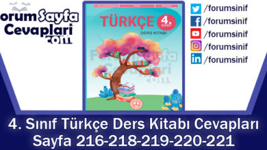 4. Sınıf Türkçe Ders Kitabı 216-218-219-220-221. Sayfa Cevapları MEB Yayınları