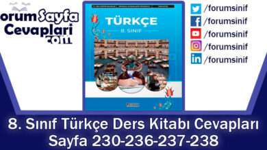 8. Sınıf Türkçe Ders Kitabı Sayfa 230-236-237-238 Cevapları Ferman Yayıncılık